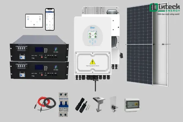 Hệ thống Điện mặt trời có lưu trữ 5Kwp Hybrid Hệ thống điện mặt trời Hybrid 5kwp